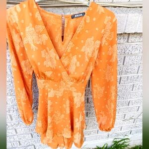 Orange Floral Long Sleeve Top Or Body Suit
